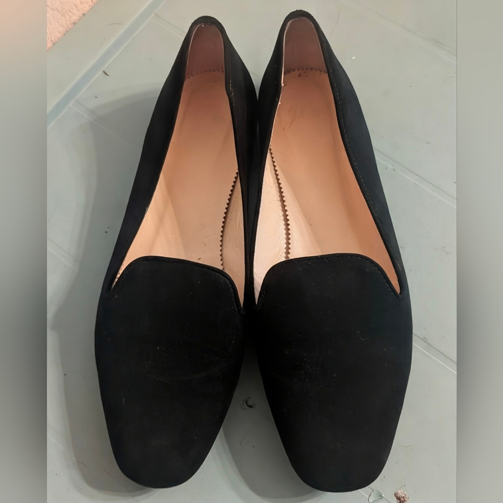 J Crew Women's Black Suede Smoking Loafers